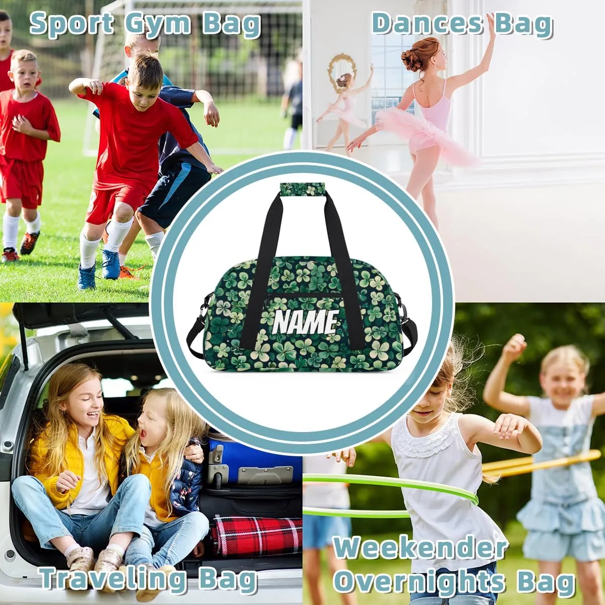 Personalized Custom Gym Bag for Women Men Carry on Lucky Shamrock Travel Duffel Tote Patricks Day Overnight Workout Weekender Bag