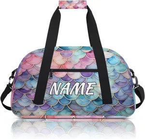 Personalized Custom Gym Bag for Women Men Carry on Mermaid Scales Travel Duffel Tote Purple Blue Overnight Workout Weekender Bag
