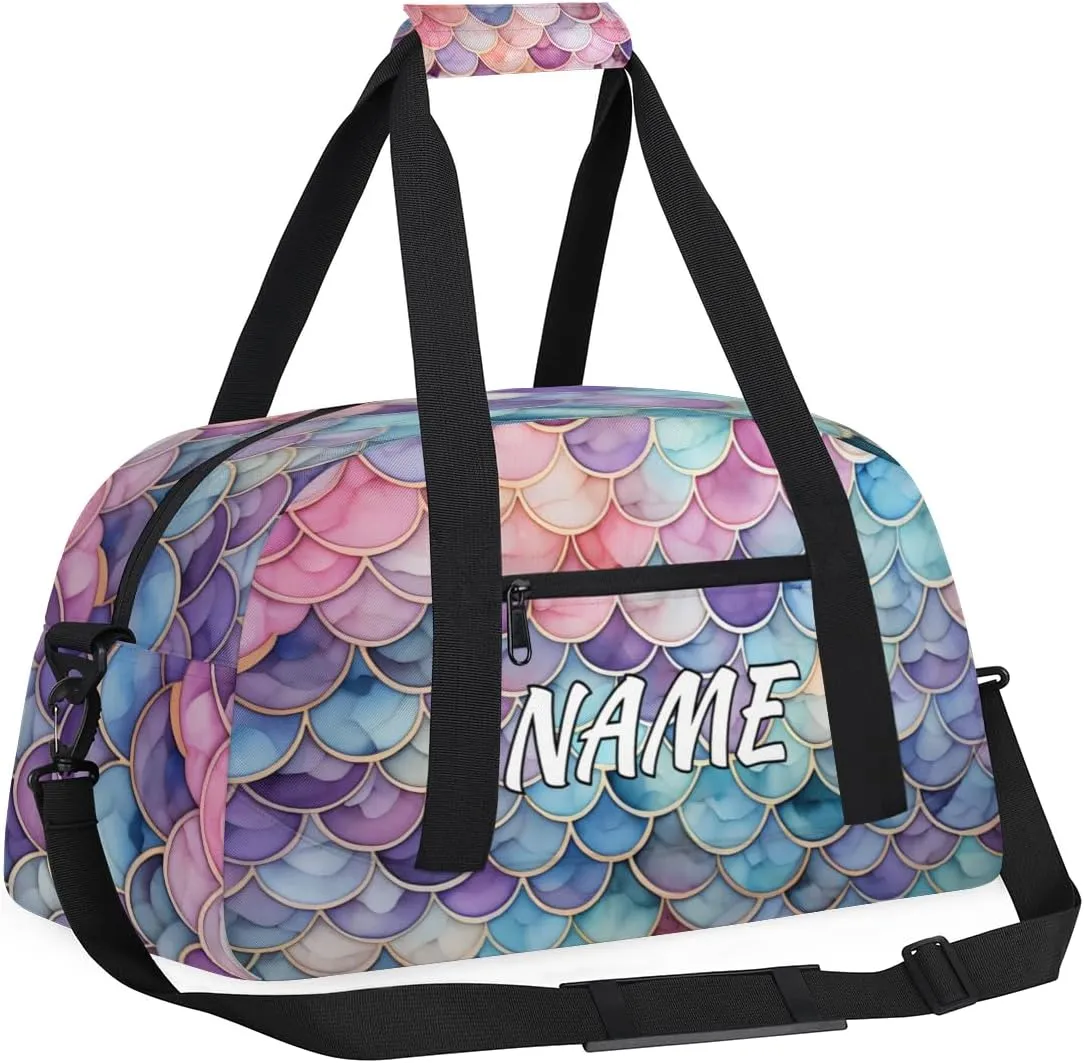 Personalized Custom Gym Bag for Women Men Carry on Mermaid Scales Travel Duffel Tote Purple Blue Overnight Workout Weekender Bag