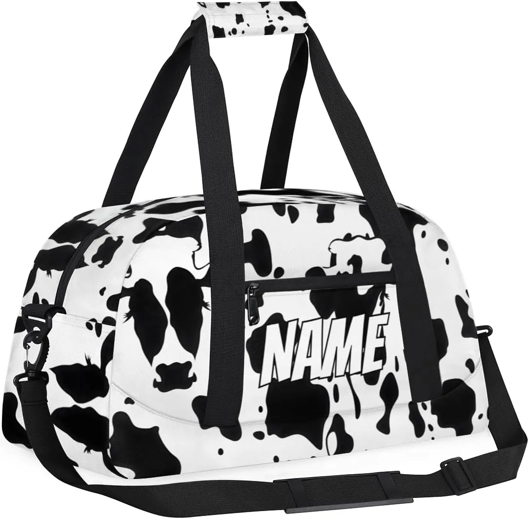 Personalized Custom Gym Bag for Women Men Carry on Milk Cow Print Travel Duffel Tote Farm Animal Overnight Workout Weekender Bag