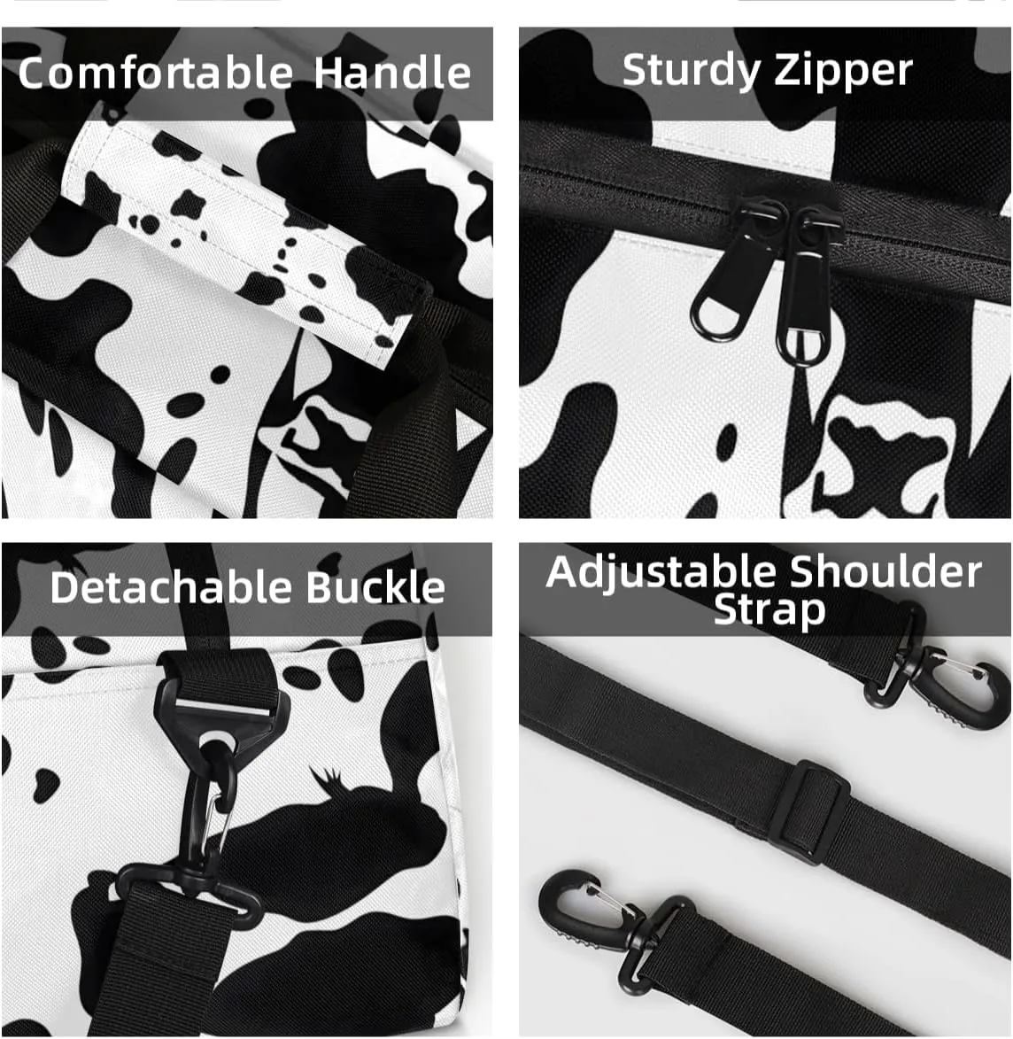 Personalized Custom Gym Bag for Women Men Carry on Milk Cow Print Travel Duffel Tote Farm Animal Overnight Workout Weekender Bag