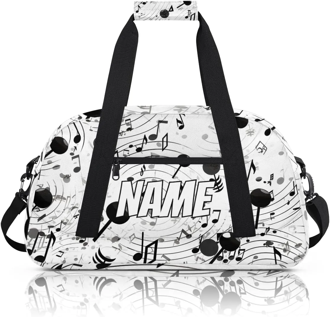 Personalized Custom Gym Bag for Women Men Carry on Music Theme Travel Duffel Tote Musical Note Overnight Workout Weekender Bag
