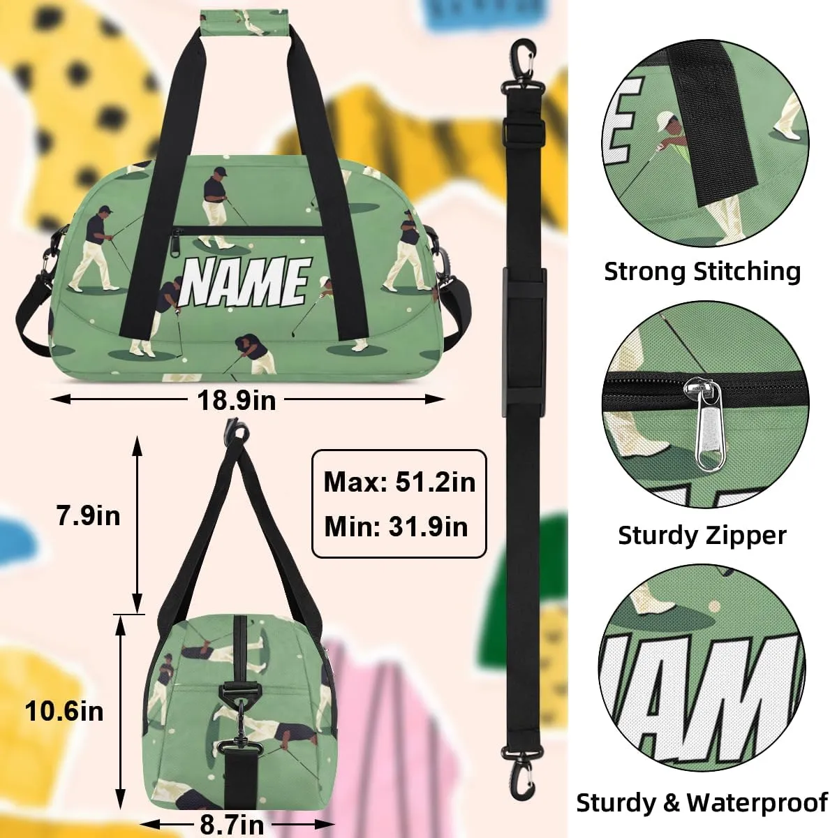 Personalized Custom Gym Bag for Women Men Carry on Play Golf Travel Duffel Tote Sport Overnight Workout Weekender Bag