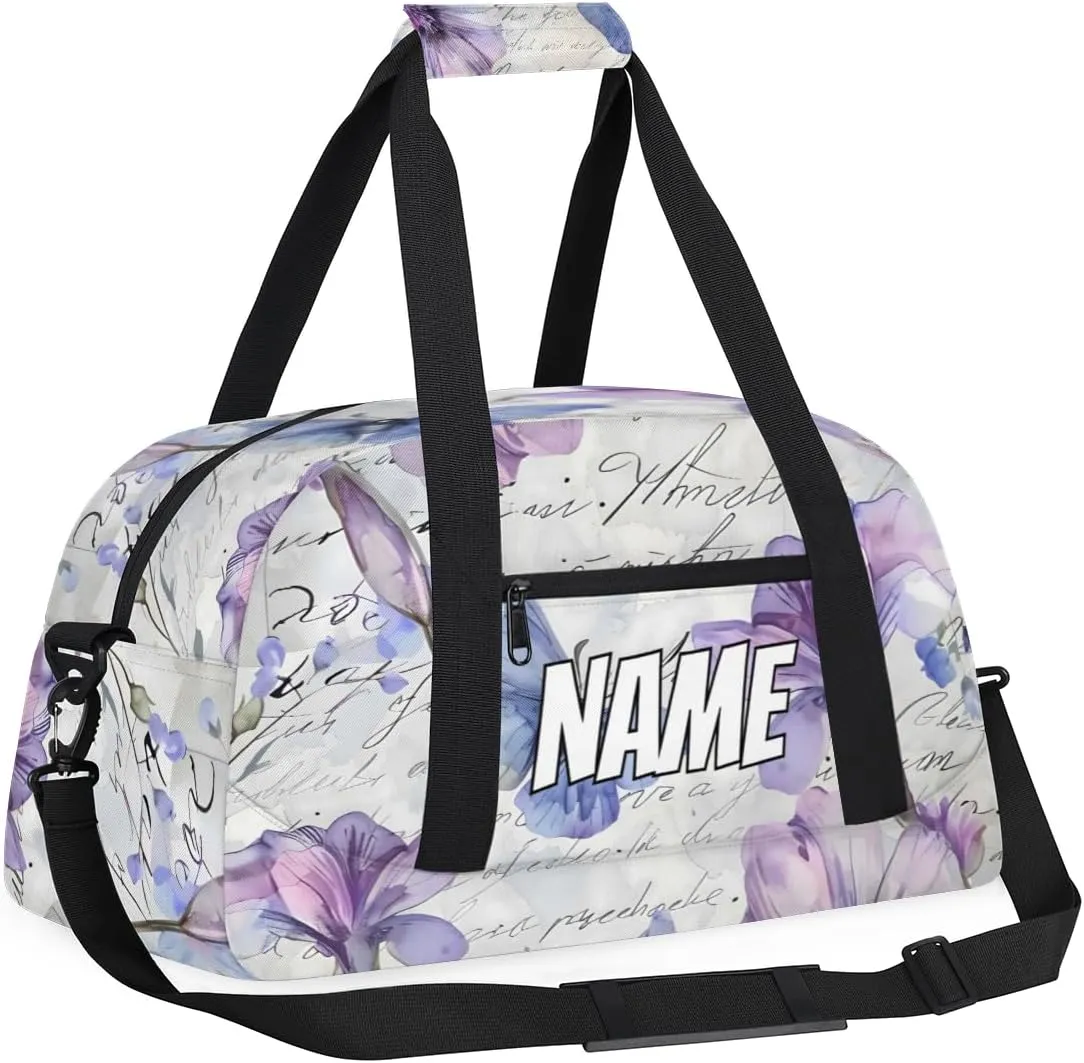Personalized Custom Gym Bag for Women Men Carry on Purple Flower Travel Duffel Tote butterfly Floral Overnight Workout Weekender Bag
