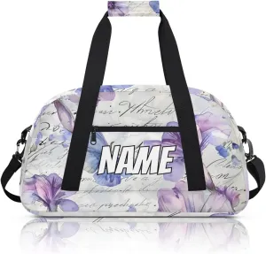 Personalized Custom Gym Bag for Women Men Carry on Purple Flower Travel Duffel Tote butterfly Floral Overnight Workout Weekender Bag