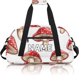 Personalized Custom Gym Bag for Women Men Carry on Red Mushrooms Travel Duffel Tote Boho Plants Overnight Workout Weekender Bag