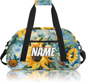 Personalized Custom Gym Bag for Women Men Carry on Rustic Sunflowers Travel Duffel Tote Watercolor Plants Overnight Workout Weekender Bag
