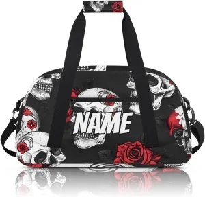 Personalized Custom Gym Bag for Women Men Carry on Skull Rose Flower Travel Duffel Tote Gothic Skeleton Overnight Workout Weekender Bag