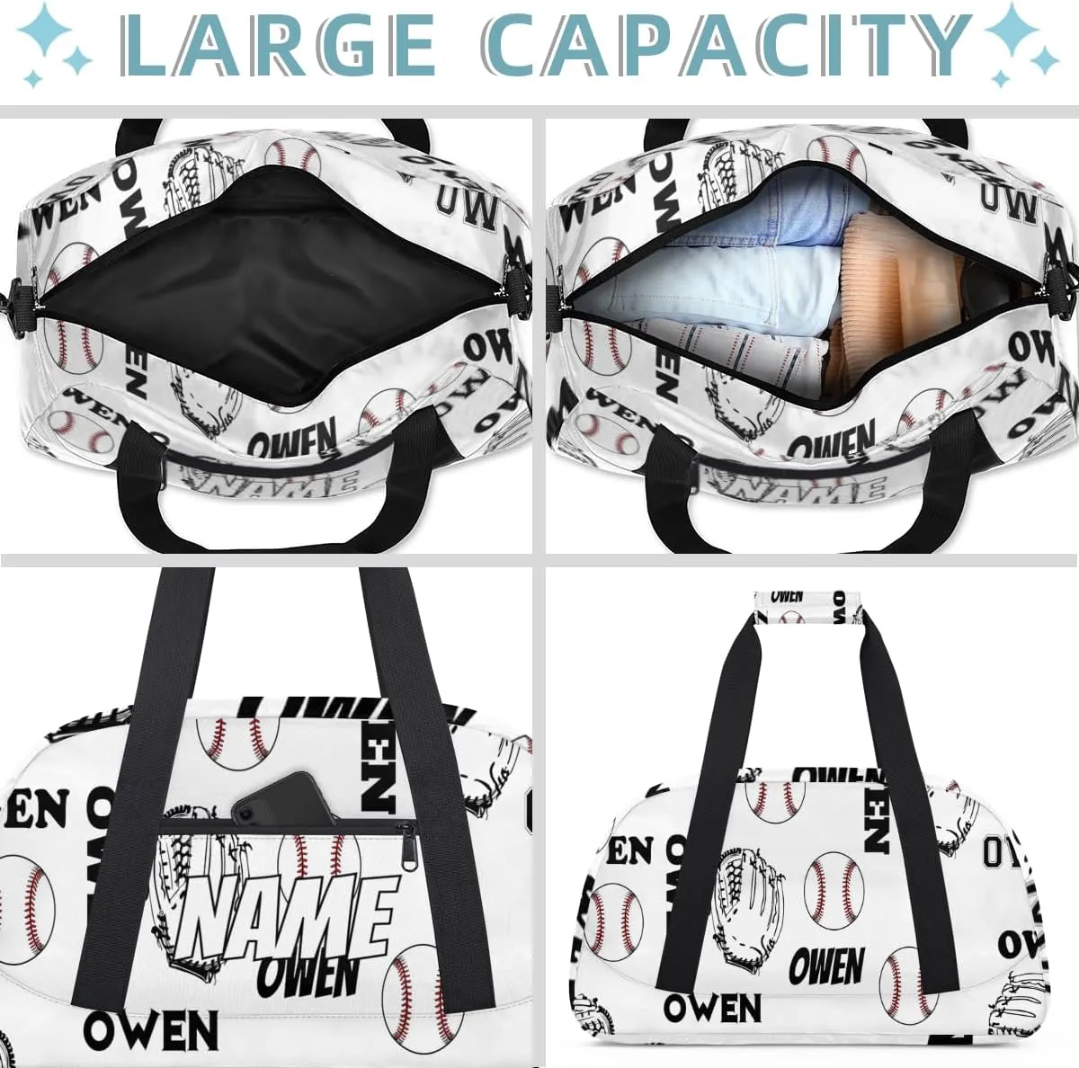 Personalized Custom Gym Bag for Women Men Carry on Sports Baseball Travel Duffel Tote Cool Gloves Overnight Workout Weekender Bag