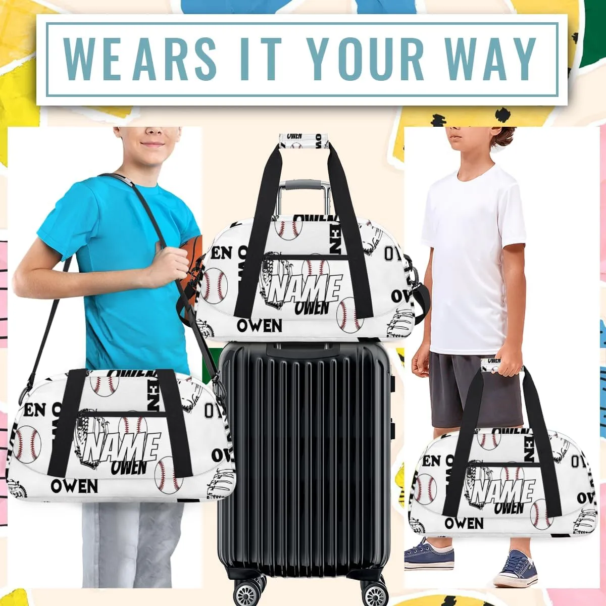 Personalized Custom Gym Bag for Women Men Carry on Sports Baseball Travel Duffel Tote Cool Gloves Overnight Workout Weekender Bag