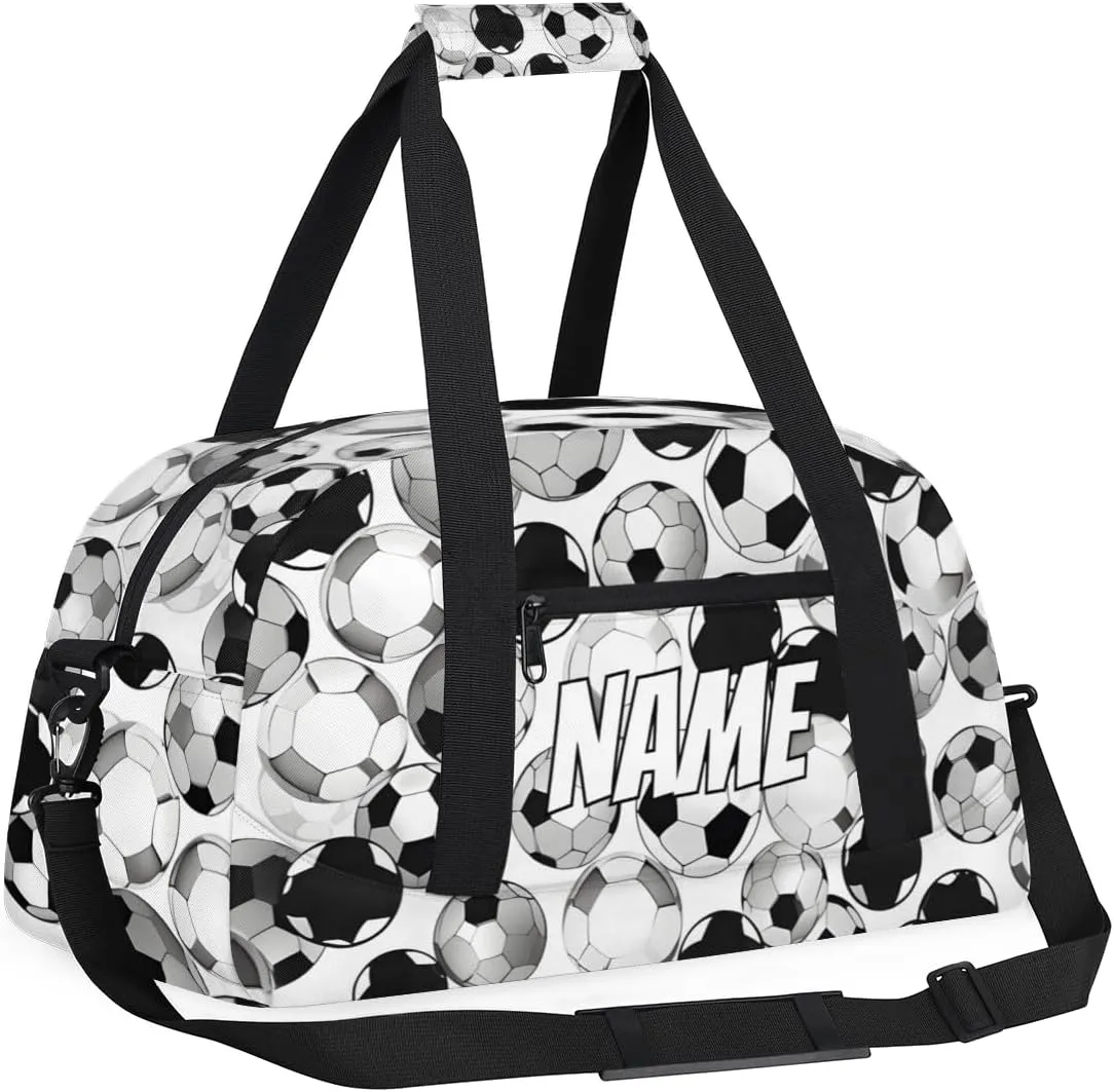 Personalized Custom Gym Bag for Women Men Carry on Sports Soccer Travel Duffel Tote Black White Overnight Workout Weekender Bag