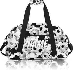 Personalized Custom Gym Bag for Women Men Carry on Sports Soccer Travel Duffel Tote Black White Overnight Workout Weekender Bag