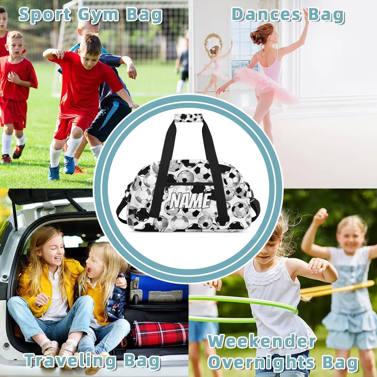Personalized Custom Gym Bag for Women Men Carry on Sports Soccer Travel Duffel Tote Black White Overnight Workout Weekender Bag