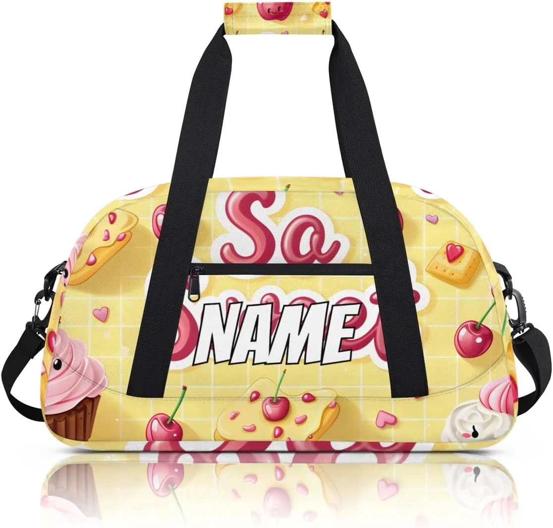 Personalized Custom Gym Bag for Women Men Carry on Sweet Cake Travel Duffel Tote Cherry Dessert Overnight Workout Weekender Bag