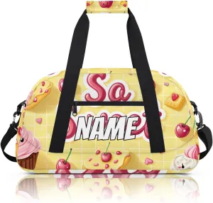 Personalized Custom Gym Bag for Women Men Carry on Sweet Cake Travel Duffel Tote Cherry Dessert Overnight Workout Weekender Bag