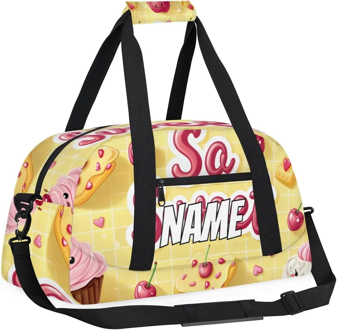 Personalized Custom Gym Bag for Women Men Carry on Sweet Cake Travel Duffel Tote Cherry Dessert Overnight Workout Weekender Bag