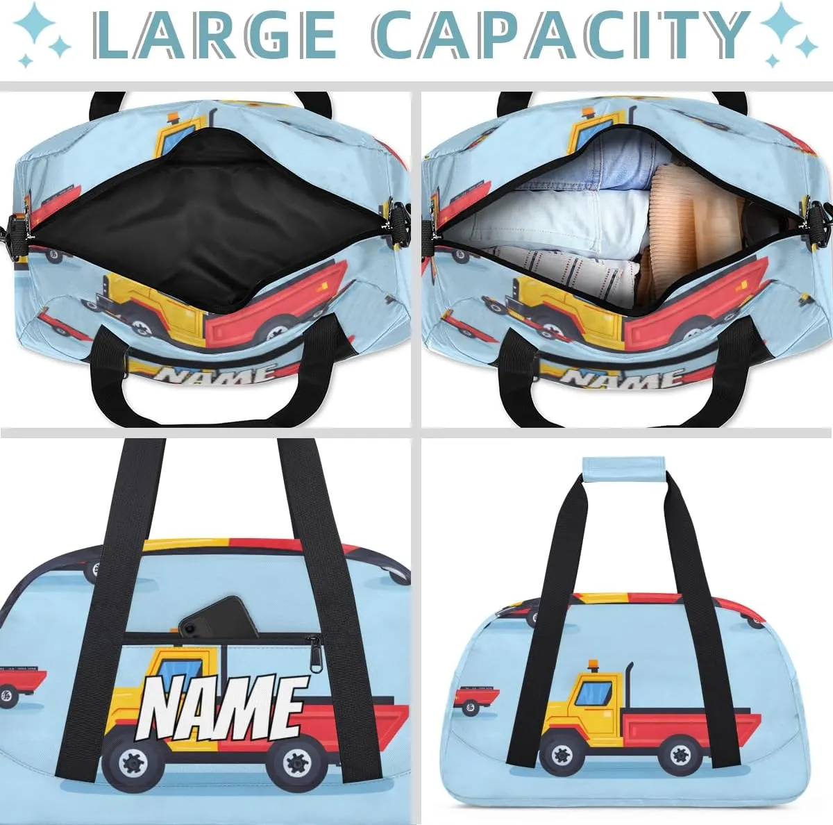 Personalized Custom Gym Bag for Women Men Carry on Transportation Truck Travel Duffel Tote Excavator Vehicle Overnight Workout Weekender Bag