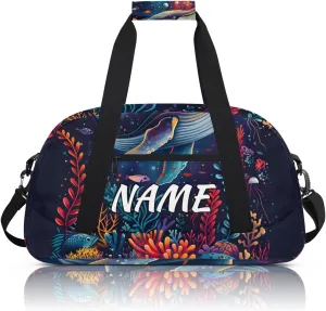Personalized Custom Gym Bag for Women Men Carry on Underwater World Travel Duffel Tote Coral Whale Overnight Workout Weekender Bag