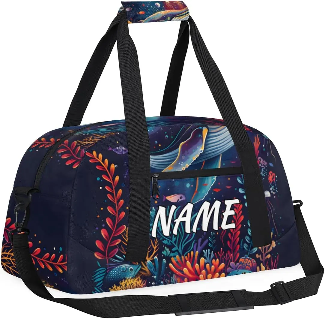 Personalized Custom Gym Bag for Women Men Carry on Underwater World Travel Duffel Tote Coral Whale Overnight Workout Weekender Bag