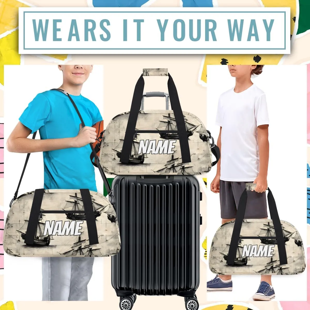 Personalized Custom Gym Bag for Women Men Carry on Vintage Ship Travel Duffel Tote Ship Overnight Workout Weekender Bag
