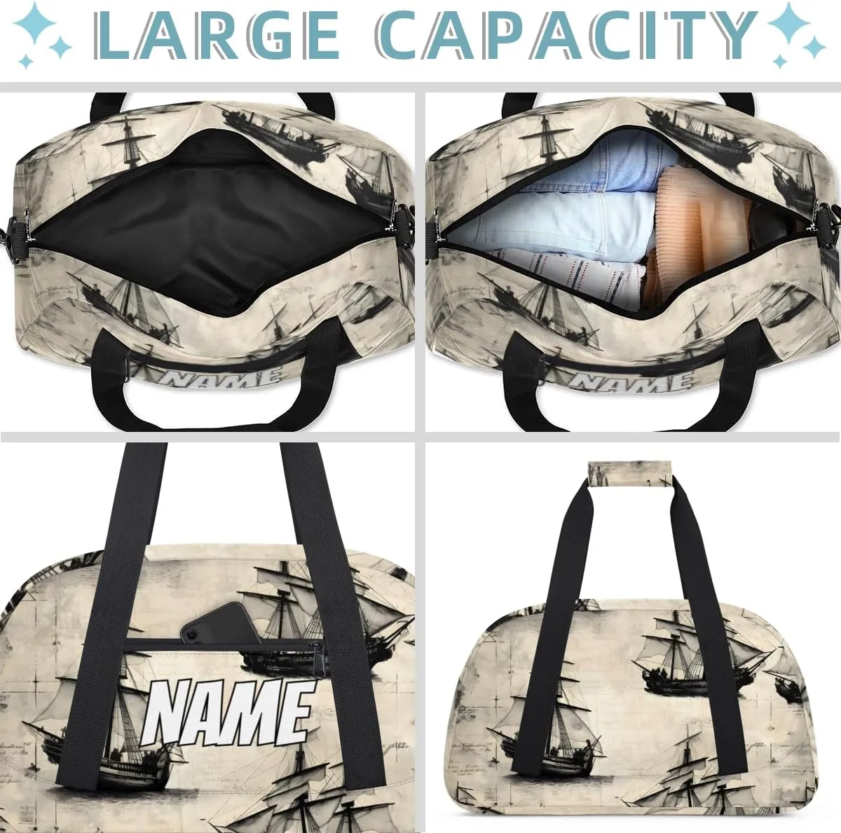Personalized Custom Gym Bag for Women Men Carry on Vintage Ship Travel Duffel Tote Ship Overnight Workout Weekender Bag
