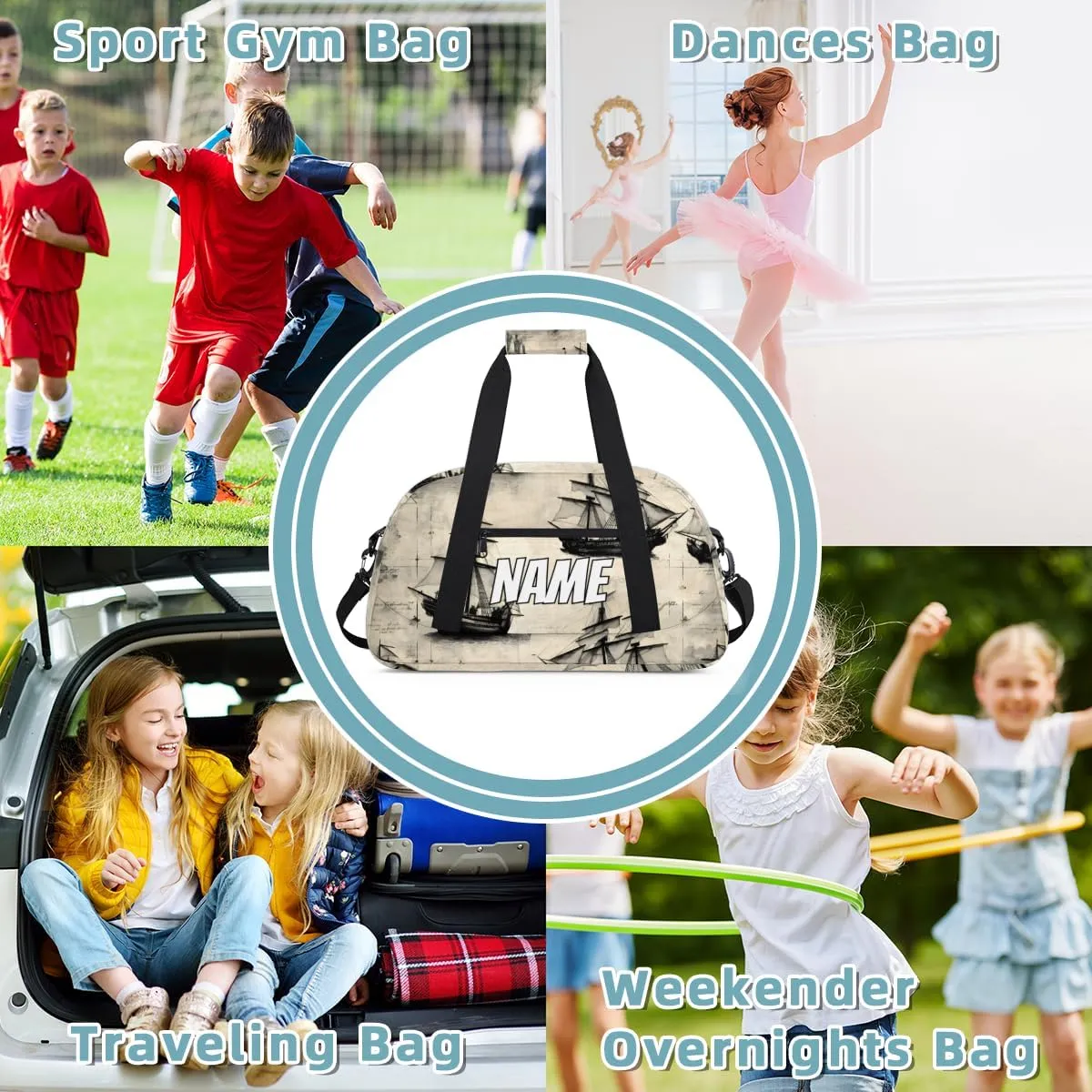 Personalized Custom Gym Bag for Women Men Carry on Vintage Ship Travel Duffel Tote Ship Overnight Workout Weekender Bag
