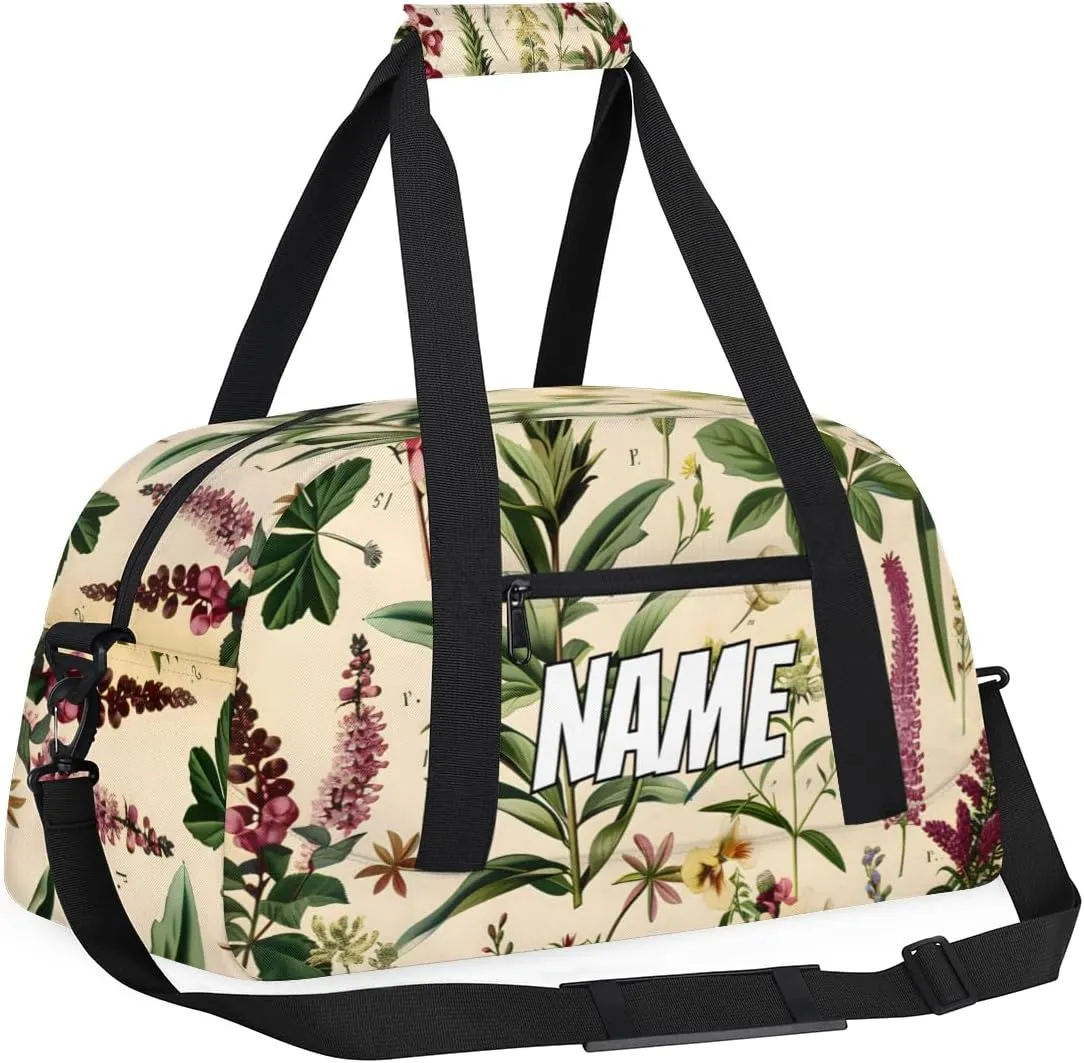 Personalized Custom Gym Bag for Women Men Carry on vintage Wildflower Travel Duffel Tote Rustic Flower Overnight Workout Weekender Bag