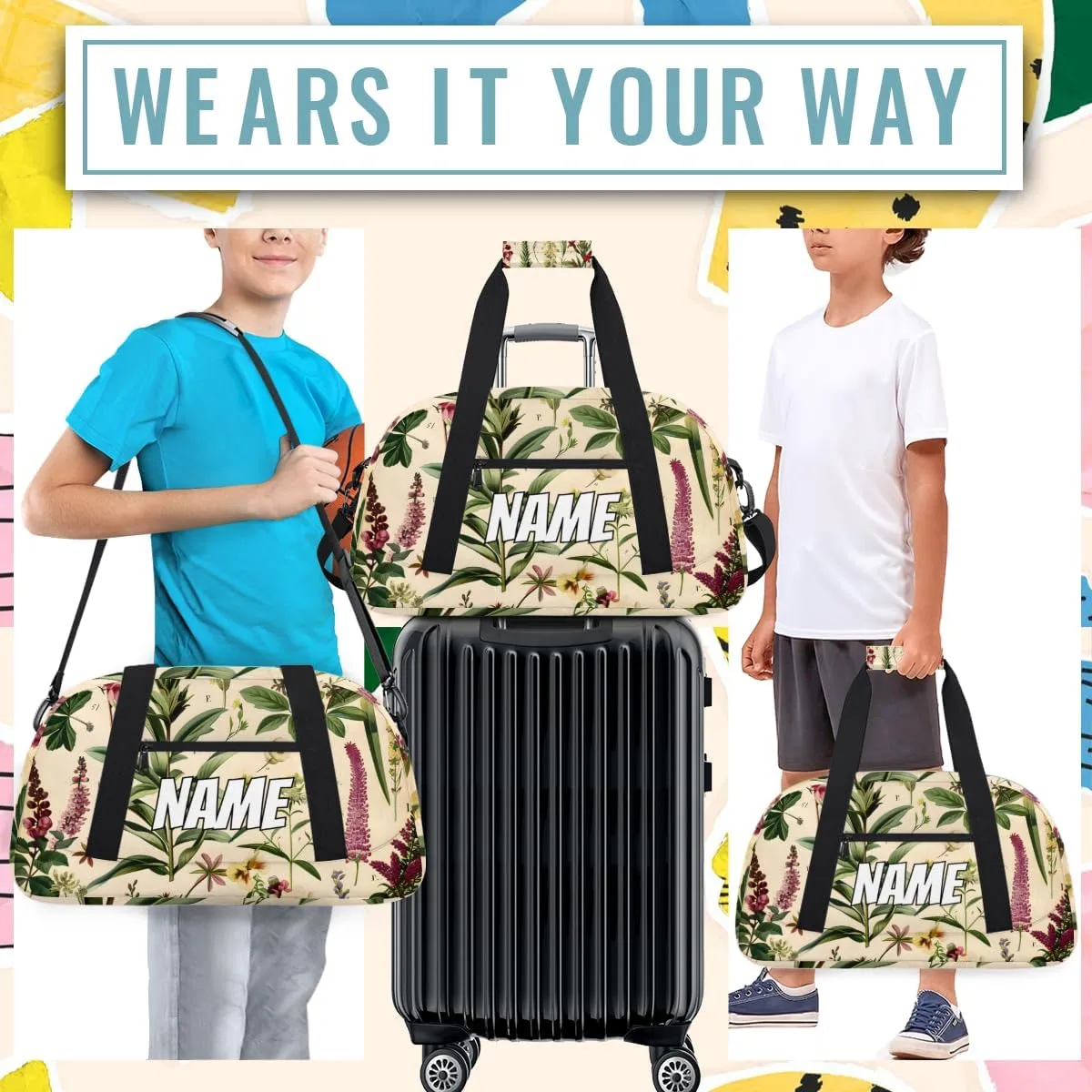 Personalized Custom Gym Bag for Women Men Carry on vintage Wildflower Travel Duffel Tote Rustic Flower Overnight Workout Weekender Bag
