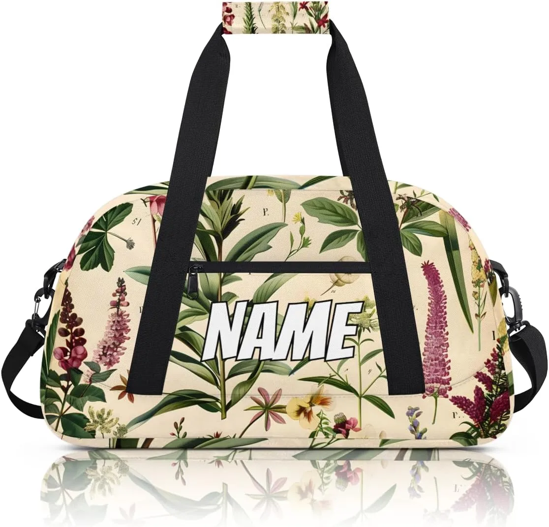 Personalized Custom Gym Bag for Women Men Carry on vintage Wildflower Travel Duffel Tote Rustic Flower Overnight Workout Weekender Bag