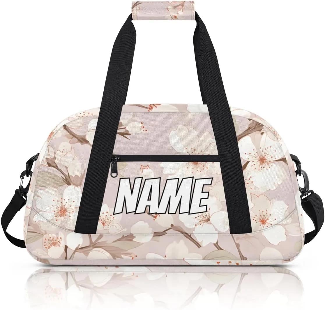 Personalized Custom Gym Bag for Women Men Carry on Watercolor Flower Travel Duffel Tote Flowering Cherry Overnight Workout Weekender Bag
