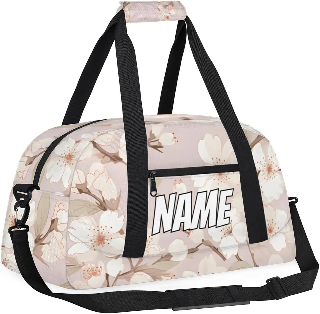 Personalized Custom Gym Bag for Women Men Carry on Watercolor Flower Travel Duffel Tote Flowering Cherry Overnight Workout Weekender Bag