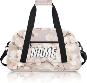 Personalized Custom Gym Bag for Women Men Carry on Watercolor Flower Travel Duffel Tote Flowering Cherry Overnight Workout Weekender Bag