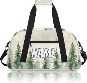 Personalized Custom Gym Bag for Women Men Carry on Watercolor Misty Forest Travel Duffel Tote Pine Tree Overnight Workout Weekender Bag