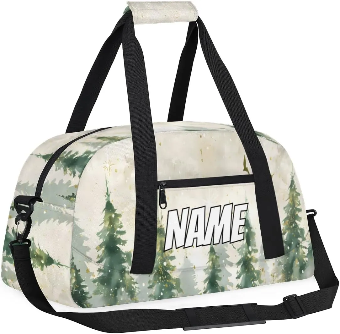 Personalized Custom Gym Bag for Women Men Carry on Watercolor Misty Forest Travel Duffel Tote Pine Tree Overnight Workout Weekender Bag