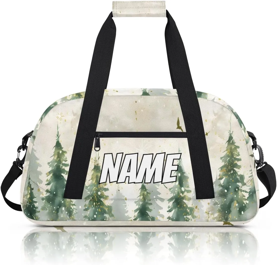 Personalized Custom Gym Bag for Women Men Carry on Watercolor Misty Forest Travel Duffel Tote Pine Tree Overnight Workout Weekender Bag