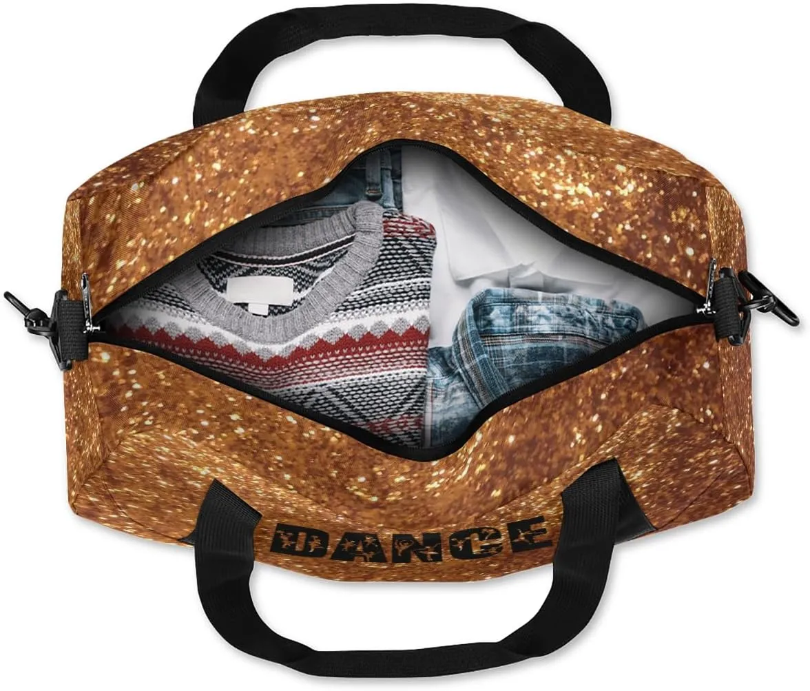 Personalized Custom Kids Duffel Bags, Customized Gifts Sports Gym Bag Custom Name Girls Dance Bag Overnight Weekender Sleepover Carry On Travel Tote Bag for Girls, Golden Glitter Dancing