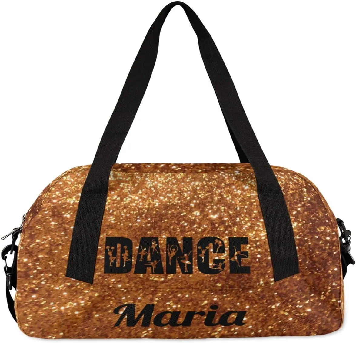 Personalized Custom Kids Duffel Bags, Customized Gifts Sports Gym Bag Custom Name Girls Dance Bag Overnight Weekender Sleepover Carry On Travel Tote Bag for Girls, Golden Glitter Dancing