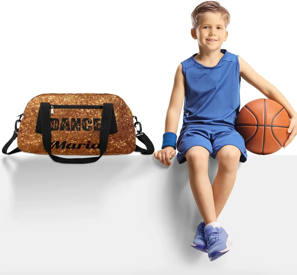 Personalized Custom Kids Duffel Bags, Customized Gifts Sports Gym Bag Custom Name Girls Dance Bag Overnight Weekender Sleepover Carry On Travel Tote Bag for Girls, Golden Glitter Dancing