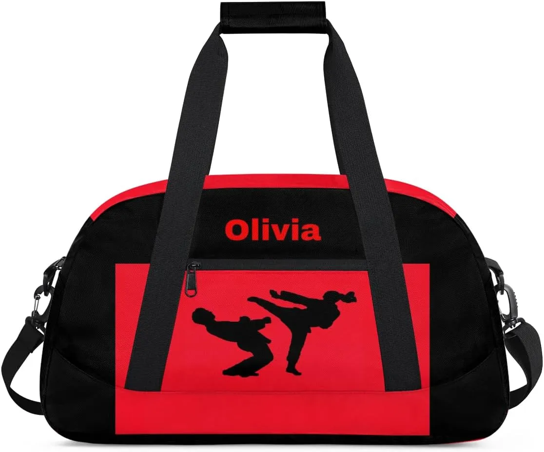 Personalized Custom Kids Duffel Bags for Boys Teen Girls, Customized Sports Gym Bag Travel Duffle Bag, Overnight Weekender Sleepover Bag, Martial Arts Taekwondo Red Section 11