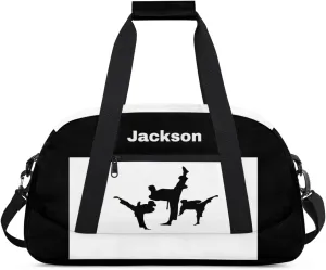 Personalized Custom Kids Duffel Bags for Boys Teen Girls, Customized Sports Gym Bag Travel Duffle Bag, Overnight Weekender Sleepover Bag, Martial Arts Taekwondo White Section 45