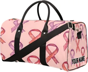 Personalized Custom Travel Duffel Bag, Sports Gym Bag Duffle Bags, Foldable Dance Bag Weekender Overnight Bag Carry On Tote Bag Luggage Handbag for Men Women, Breast Cancer Ribbon