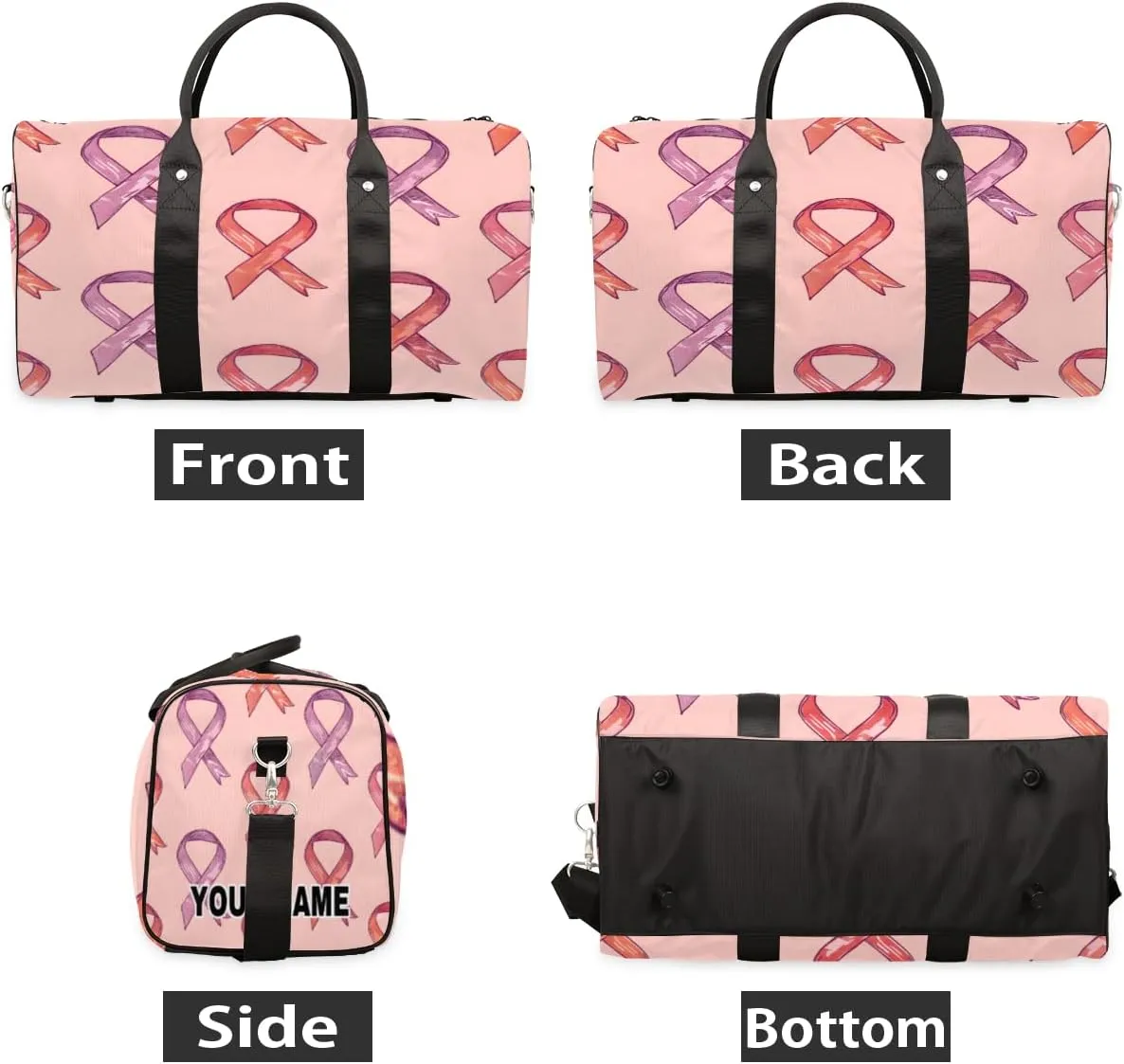 Personalized Custom Travel Duffel Bag, Sports Gym Bag Duffle Bags, Foldable Dance Bag Weekender Overnight Bag Carry On Tote Bag Luggage Handbag for Men Women, Breast Cancer Ribbon