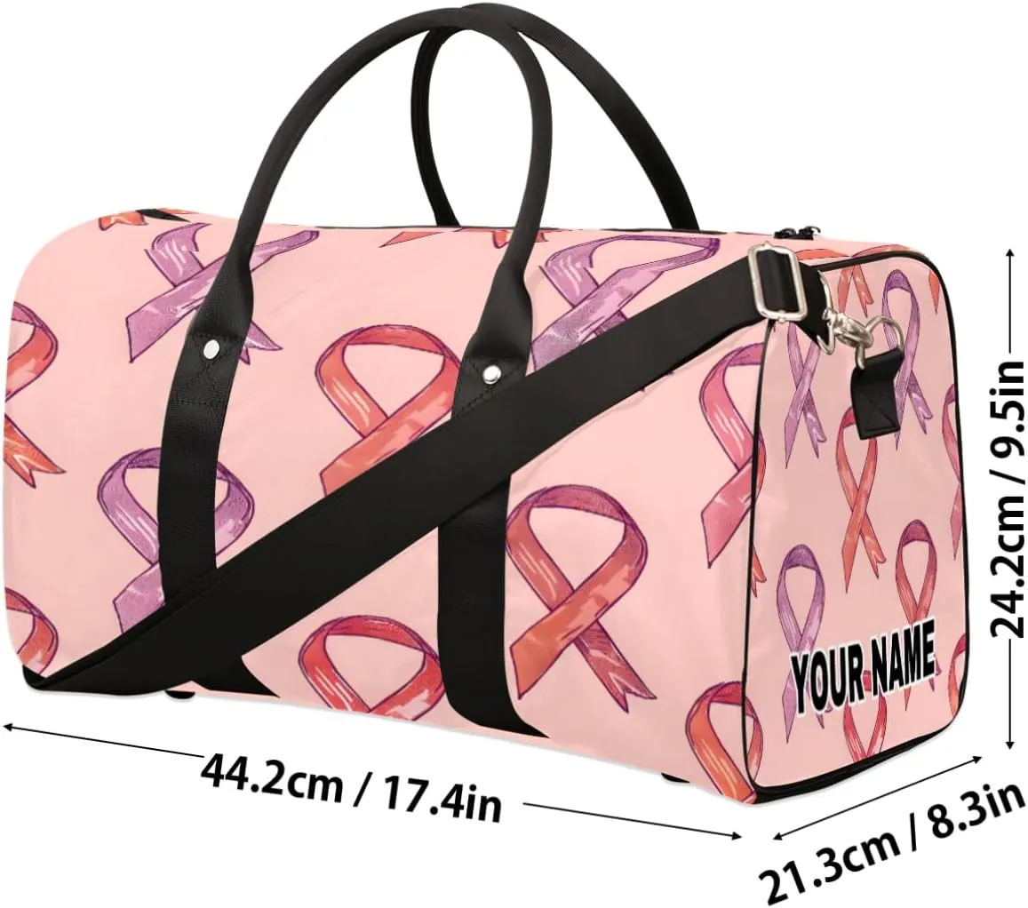 Personalized Custom Travel Duffel Bag, Sports Gym Bag Duffle Bags, Foldable Dance Bag Weekender Overnight Bag Carry On Tote Bag Luggage Handbag for Men Women, Breast Cancer Ribbon