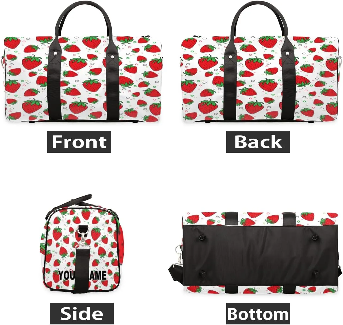 Personalized Custom Travel Duffel Bag, Sports Gym Bag Duffle Bags, Foldable Dance Bag Weekender Overnight Bag Carry On Tote Bag Luggage Handbag for Men Women, Strawberry Fruits Summer Circle
