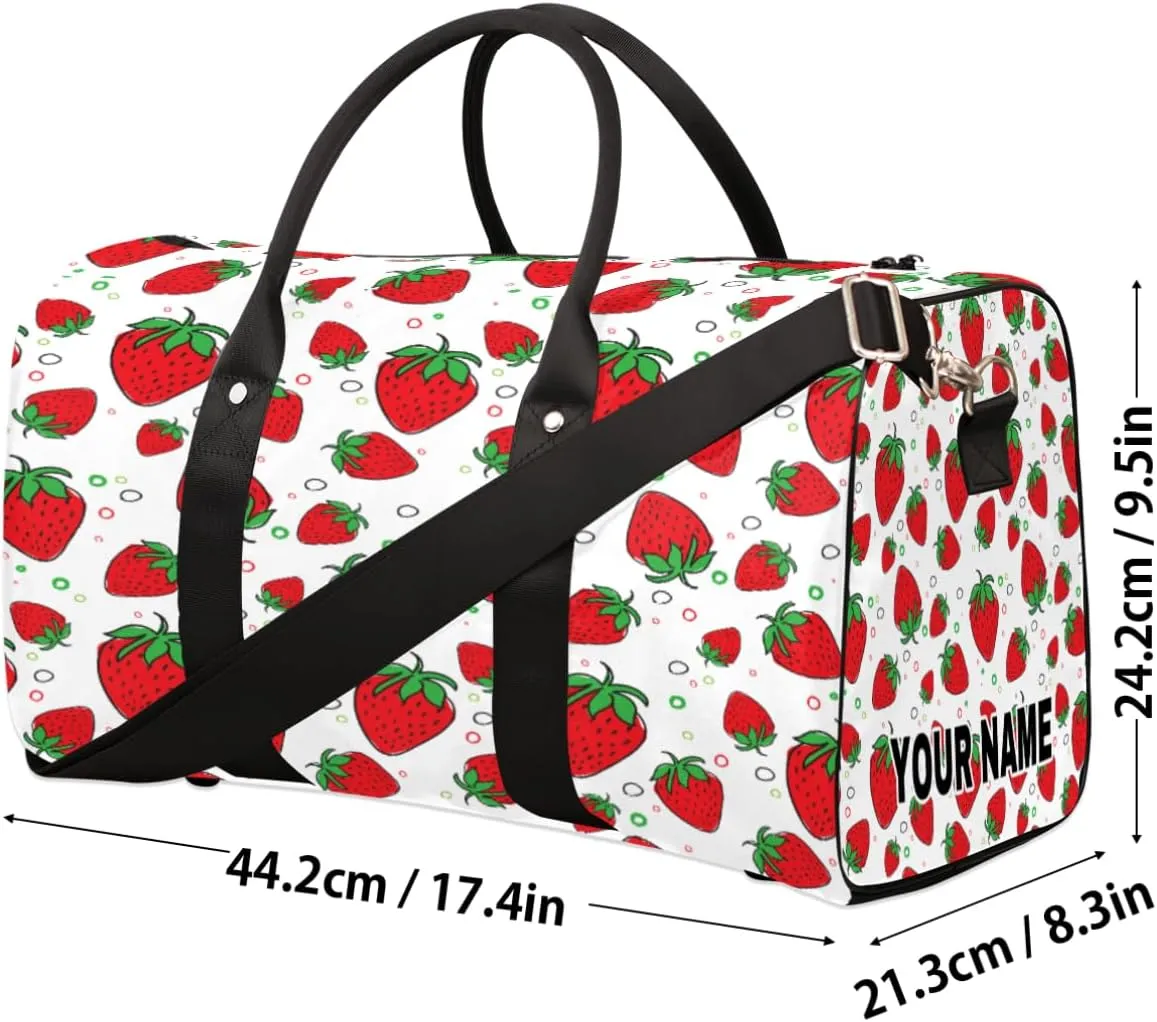 Personalized Custom Travel Duffel Bag, Sports Gym Bag Duffle Bags, Foldable Dance Bag Weekender Overnight Bag Carry On Tote Bag Luggage Handbag for Men Women, Strawberry Fruits Summer Circle