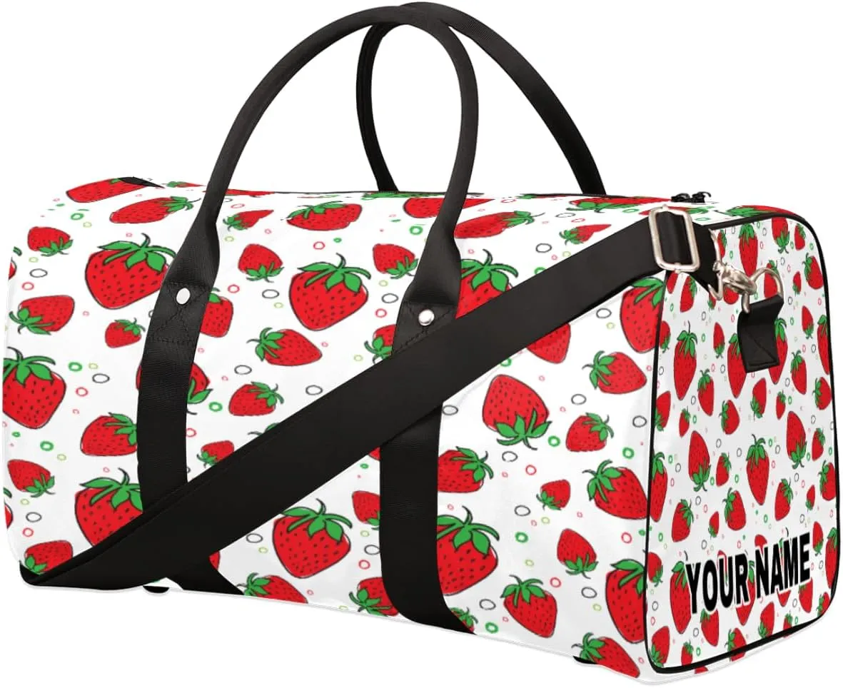Personalized Custom Travel Duffel Bag, Sports Gym Bag Duffle Bags, Foldable Dance Bag Weekender Overnight Bag Carry On Tote Bag Luggage Handbag for Men Women, Strawberry Fruits Summer Circle