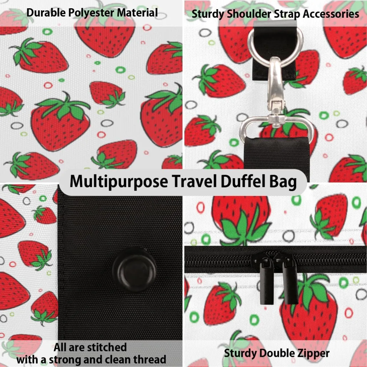 Personalized Custom Travel Duffel Bag, Sports Gym Bag Duffle Bags, Foldable Dance Bag Weekender Overnight Bag Carry On Tote Bag Luggage Handbag for Men Women, Strawberry Fruits Summer Circle