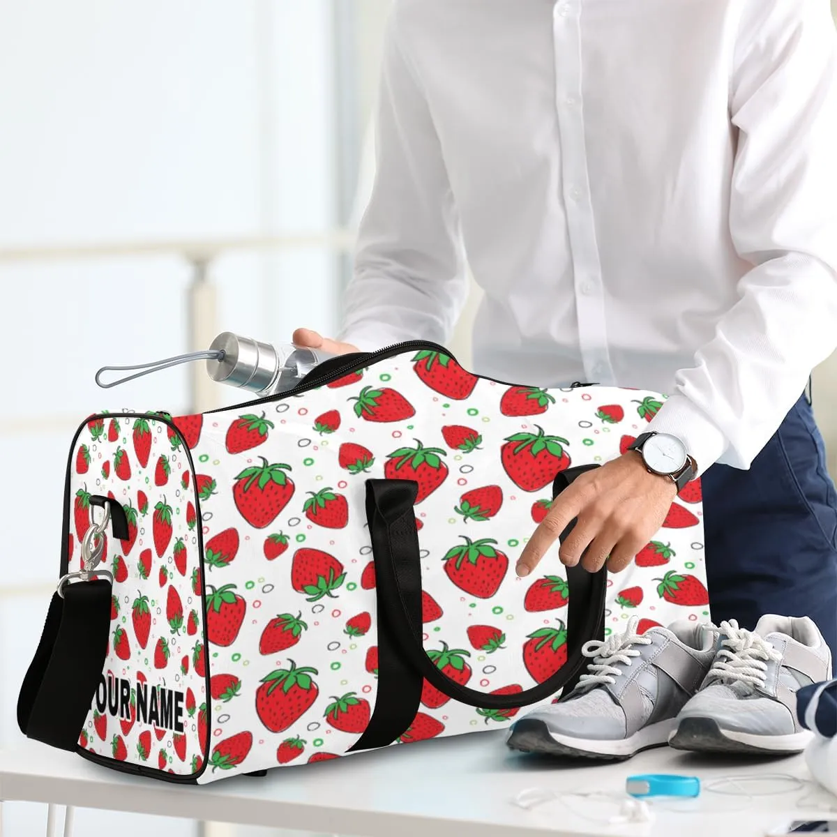 Personalized Custom Travel Duffel Bag, Sports Gym Bag Duffle Bags, Foldable Dance Bag Weekender Overnight Bag Carry On Tote Bag Luggage Handbag for Men Women, Strawberry Fruits Summer Circle