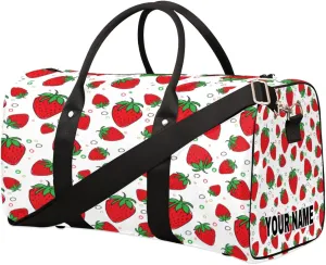 Personalized Custom Travel Duffel Bag, Sports Gym Bag Duffle Bags, Foldable Dance Bag Weekender Overnight Bag Carry On Tote Bag Luggage Handbag for Men Women, Strawberry Fruits Summer Circle
