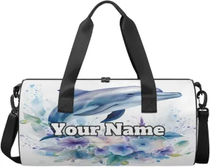 Personalized Cute Dolphin Sport Gym Bag, Custom Name Duffel Bags for Men, Waterproof Custom Sport Duffel Bag, Gymnastics Dance, Dolphin